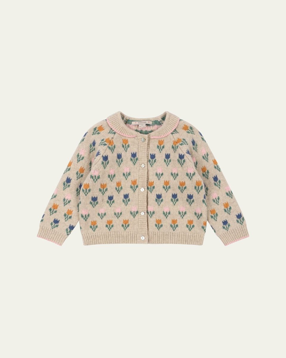 Girl's Belou Flower Intarsia Knit Cardigan, Size 9M-10
